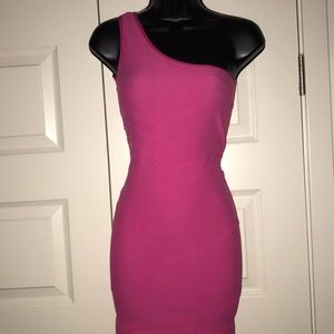 Hot pink one-strap mini club dress